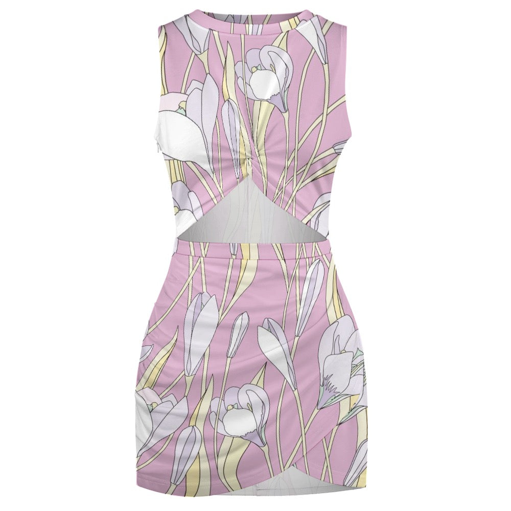 Pink Lilac Blossom Dress with Waist Cut-Out – Summer Party Style