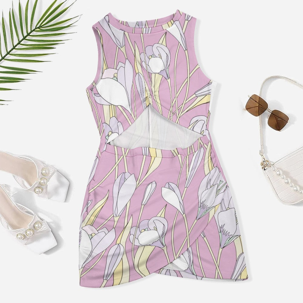 Pink Lilac Blossom Dress with Waist Cut-Out – Summer Party Style