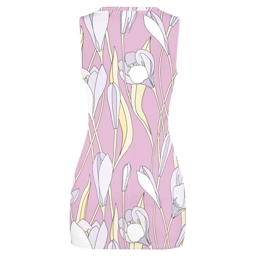Pink Lilac Blossom Dress with Waist Cut-Out – Summer Party Style